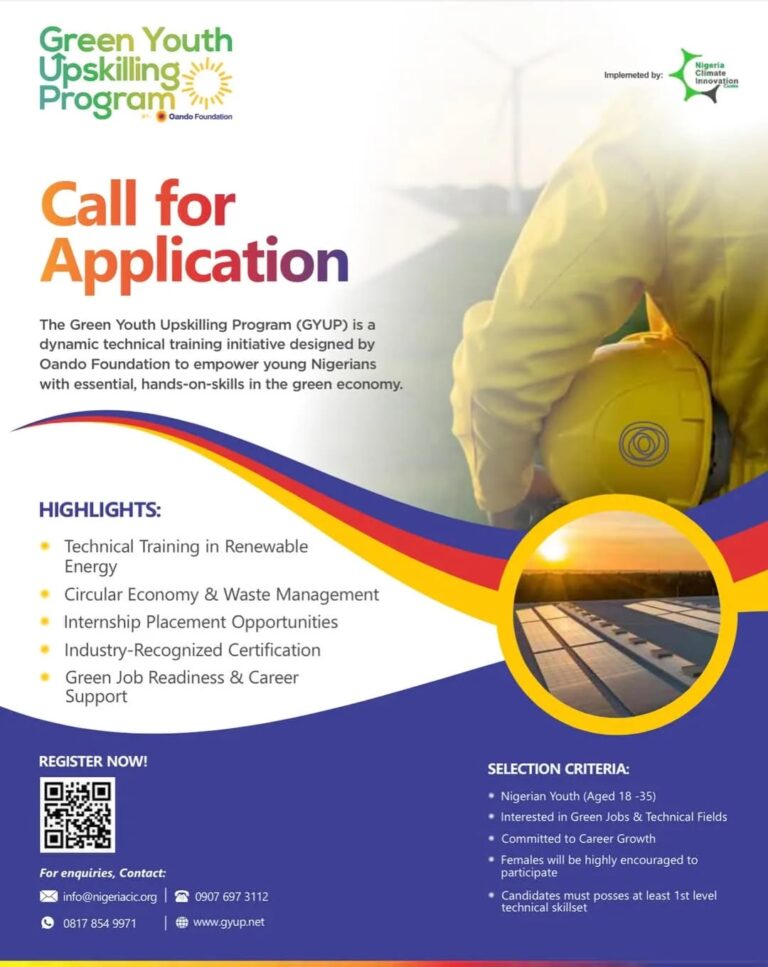 Call For Application : The Green Youth Upskilling Program (GYUP) at Oando Foundation